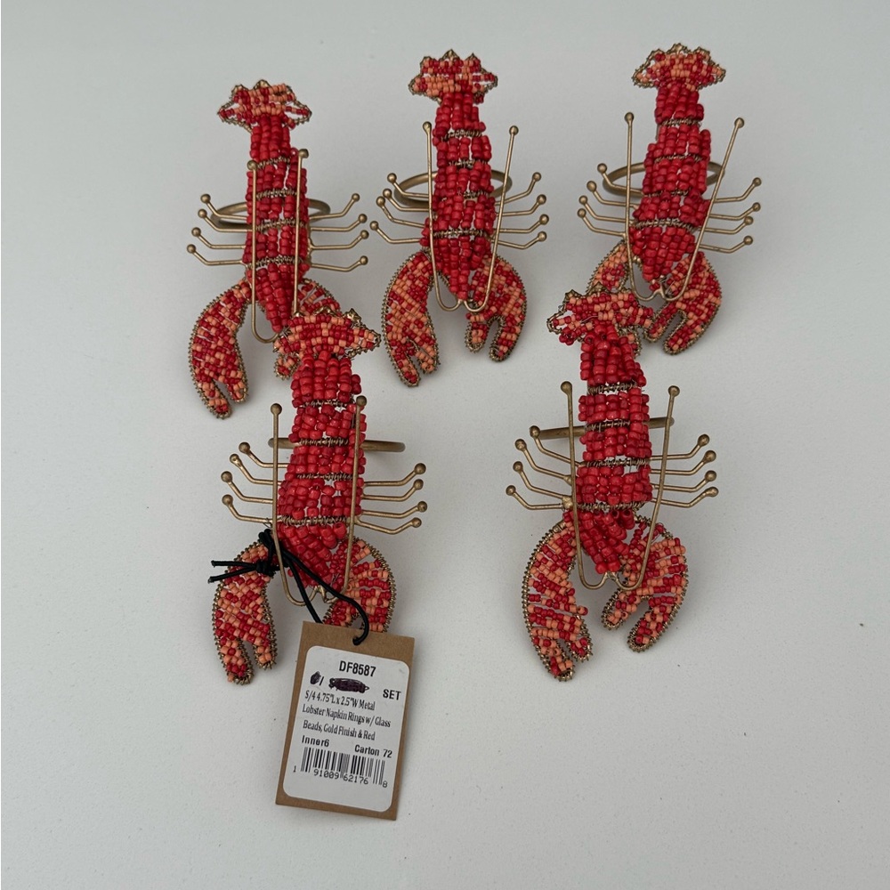Creative Co-op Lobster Napkin Rings Glass Beads Metal‎ Set Of 5 New With Tag